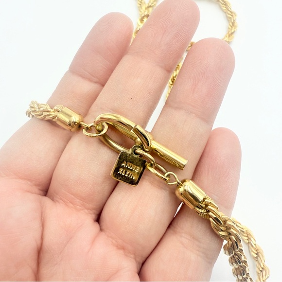 Vintage 80s Anne Klein Logo Gold Tone Chunky Chain Necklace - Picture 6 of 8